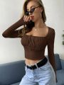 Tie Neck Ruched Bust CROP TOPS. 