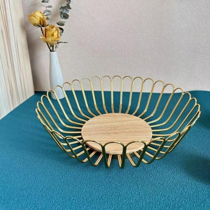 Fruit%20Basket%20Countertop%20Fruit%20Vegetable%20Basket%20Bowl%20for%20Kitchen%20Counter,%20Metal%20Wire%20Countertop%20Fruit%20Bowl%20Basket%20Holder%20for%20Kitchen%20%7C%20Gold%20Modern%20Storage%20Table%20Centerpiece%20with%20Wood%20Stand%20%7C%20Home%20Decor%20-%20Image%203