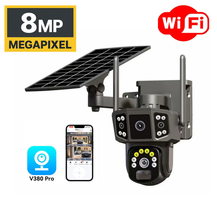 8MP Dual Lens 6K Ultra HD WiFi Solar CCTV Camera | Wireless IP Cam with 10x Zoom, PIR Motion Detection, Color Night Vision | Ideal for Garage, Shop, Office & Home Outdoor Use | 8000mAh Battery Backup | V380 Pro App