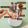 360° Rotating Makeup Brush Storage Box Portable Desktop Cosmetic Organizer,7 Slots Transparent Makeup Brush Box Dust Free Makeup Brush Organizer for Display Stand Bedroom Dresser Bathroom Counter Top.. 