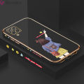 Jizetin (Free Lanyard) for Samsung A12 A12 5G M12 Back Cover Back Girl Luxury 6D Plating Case Side Pattern Soft Silicone Square Phone Cases. 
