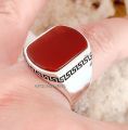 Handmade 925 sterling silver / chandi natural red green black agate / Aqeeq stone men's woman turkish ring. 