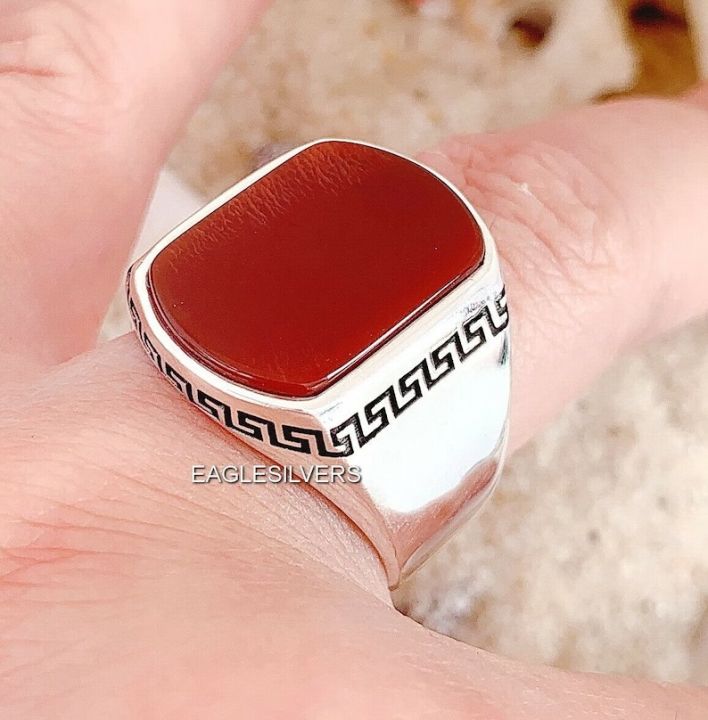 Handmade%20925%20sterling%20silver%20/%20chandi%20natural%20red%20green%20black%20agate%20/%20Aqeeq%20stone%20men's%20woman%20turkish%20ring%20-%20Image%206