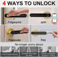 Tuya Smart Home Door Lock Biometric Fingerprint Keyless Entry Keypad App Backup Key Lock App+Fingerprint+Code+Key GOLD. 