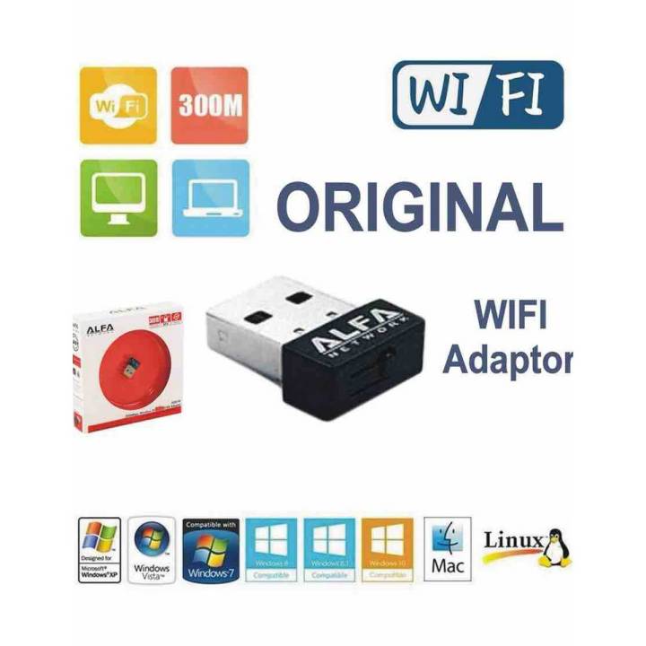 Mini Alfa WiFi USB Adapter 300Mbps with Driver CD - 100% Original 300Mbps