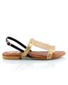 Golden Faux Leather Sandals For Women. 