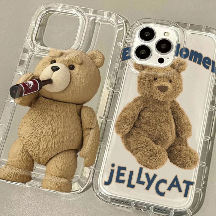 Cartoon Teddy Bear Soft TPU Case for iPhone 15 14 13 12 11 Pro Max XR XS X 8 7 6 6S Plus SE 2020 Shockproof Clear Cover