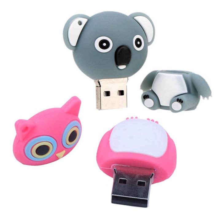 2Pcs Flash Disk : 1Pcs 32GB USB 2.0 Owl Memory Stick Rose Red & 1Pcs Mini Animal Cartoon Grey