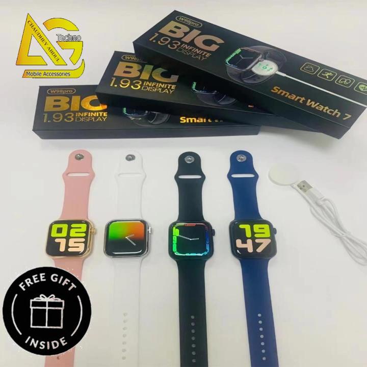 W98Pro Smart watch Series 7 1.93 Infinite Display Wireless Charging Bluetooth Call Smart Watch Heart Rate Sleep Monitor Fitness Watch IP68 Waterproof 1.93 inch HD Screen Watche