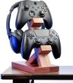 "Fresco Alif" PS5 Headset Holder with 2 Controller Holders, Headphone Holder Table, Gaming Headset Stand Made of Wood, Headphone Stand Gaming for PC Xbox One PS4, Headset Stand. 