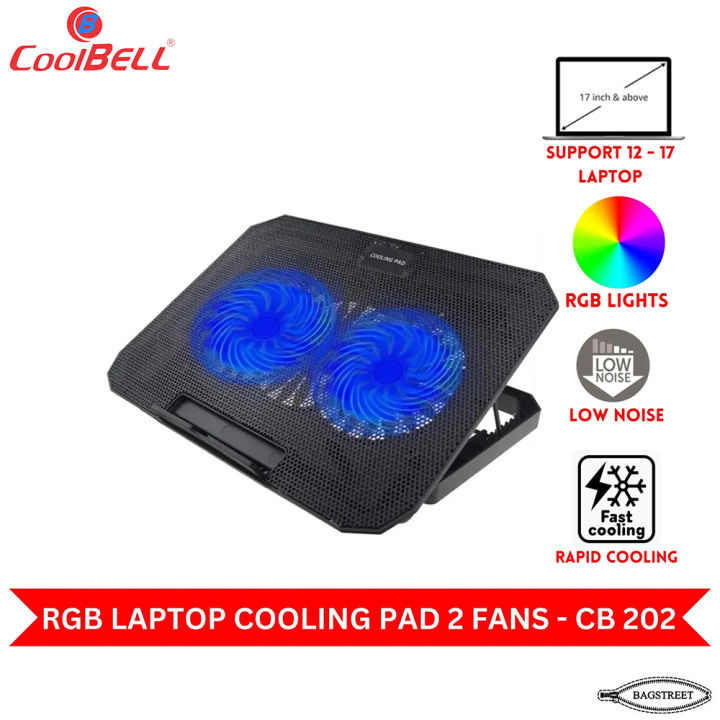 Coolbell CB202 Cooling Pad For 12-17 Inch Laptops Gaming Notebook with 2 large Quiet Fans Laptop Stand USB Powered Adjustable Mounts Stand with RGB LED Lights