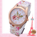Juding 360 series fashion silicone color print flower women's watch blue and white porcelain color printed floral watch color printing watch. 