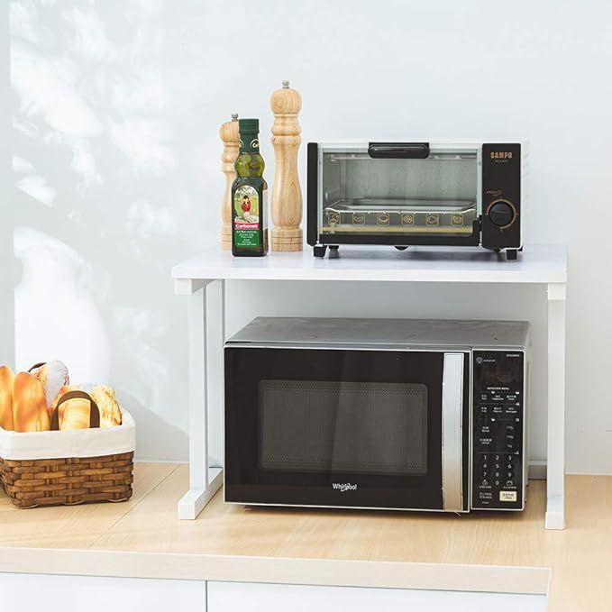 Unique Industrial Design Kitchen Storage Microwave Stand, Counter top Microwave rack, Storage Rack with Wheels, Spice Rack for Kitchen