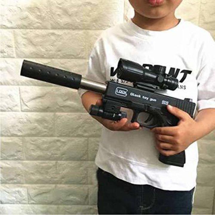 Glock Toy Gun with Scope,Laser Sight,Rubber Bullets and Water beeds Guns & Darts  (Black