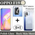 Oppo F19 Tempered Glass Screen Protector 2.5D Polish Glass Guard + Back Matte Protector Anti-Slip Soft Skin Sheet Film Protection With Sides Cover + 9H Flexible Camera Lens Glass Protector For oppo f19 - Transparent. 