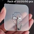 Adhesive Hooks, Pack of 10 / 20 / 50 Sticky Hooks, Transparent Reusable Removable Adhesive Hooks for Hanging, Wall Hooks for Hanging Can be Use for Kitchen Bathroom Shower Outdoor Home Improvement. 