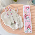 2/3PCs kawaii Sanrio My Melody Cinnamoroll Kuromi cutlery set cartoon chopsticks spoon Fork set portable tableware storage box. 