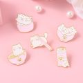 5 Styles Cartoon Animal Enamel Pin Cat Cup Pin Cat Bowl Pin Cute Badge Brooch Lapel Pin Gift for Friend. 