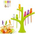 Plastic Fruit Fork Set with Stand, 6-Pieces, Multicolour. 