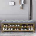MS Metal Entrance Shoe Rack, Large Capacity Luxury Upholstered Shoe Storage Bench with Velvet Seat, Modern Shoe Bench for Hallway Accent Furniture. 