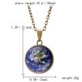 Personality Galaxy Pendant Necklace Eight Planets Luminous Double-Sided Retro Pendant Necklace Earth Glow In The Dark. 