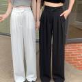 Womens Wide Leg Pants Straight Leg High Waisted Office Loose Long Pants XL White. 