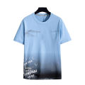 Summer T-shirt Artistic Mountain Pattern Round Neck Men Tops. 