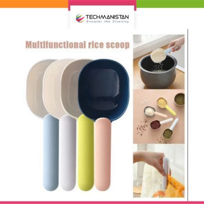 Techmanistan Random Color Plastic Kitchen Shovel Bucket-Shaped Spon With Bag Seal Clip, Multi-Functional Rice Spon Ice Cream Spon, Seal clip bag