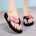 OIMG Korean For Summer Fashion Women'S Flower Clip Toe Flip Flops Non-Slip Wedges Beach Slippers Wedge Sandals Female Women Shoes. 