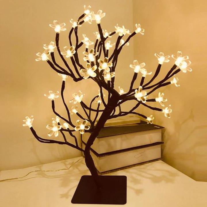 LED cherry blossom tree lamp, USB Port Metal Base Sturdy Lamp for Home Bedroom Party Wedding Christmas Decoration Warm Light