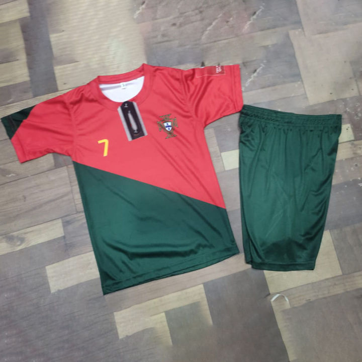 Kids football kit ronaldo Portugal full kit jersey with shorts for boys Daraz.pk