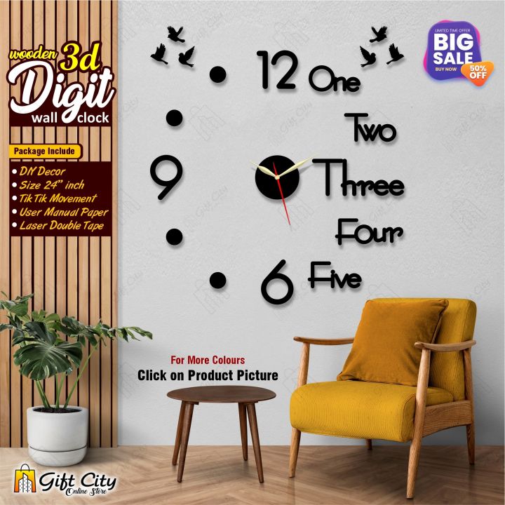 Gift City Presents Amazing 3d Letters DIY Wooden Wall Clock for Home and Offices Self Adhesive