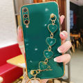 For Samsung Galaxy A7 2018 Back Cover + Love Heart Bracelet Luxury Glossy Shiny Plating Bumper Ladies Case Soft Silicone Protective Phone Cases. 