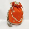 Designer Traditional Potli Bag with Fancy Embroidery and Gota Lace Handle for Women - Wedding Gift. 