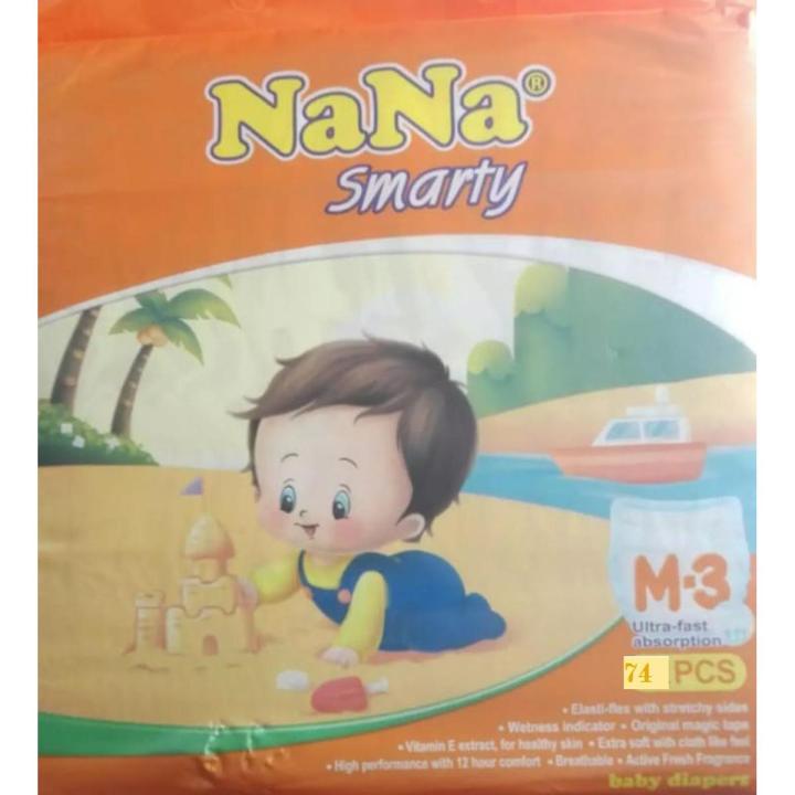 Nana Smarty Baby Diapers Medium Size (M*74Pcs 4-9 Kgs Jumbo Pack)