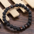 Men And Women Bracelets 8mm Natural Volcanic Stone Wood Chip Beaded Bracelet Lava Rock Bracelet Elastic Chic. 