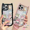 Trendy Cartoon Pop Mart Labubu Fun Doodle Case Compatible for IPhone 16 14 12 15 13 11 Pro Max 11 14 16 12 15 Pro Transparent Luxury Bracelet Cute Cat Ear 2 in 1 Acrylic Soft Case. 