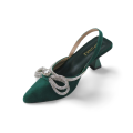 Velvet Sling Back High Heels with Rhinestone Strap Bow by Spunkz. 