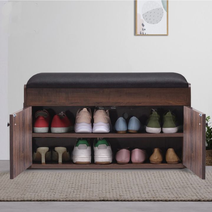 Premium Quality Entrance 2 Tiers Shoe Rack Shoe Cabinet Shoe Storage Bench with Folding Padded Seat