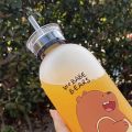 We Bare Bear Frosted Water Bottle – 1000ml Cute Panda Bear Cup for Milk & Juice – Transparent Plastic Cartoon Waterbottle with Straw – Cute Water Bottle for Student Girl Gift – Frosted Bear Cup for School, Travel, or Daily Use. 
