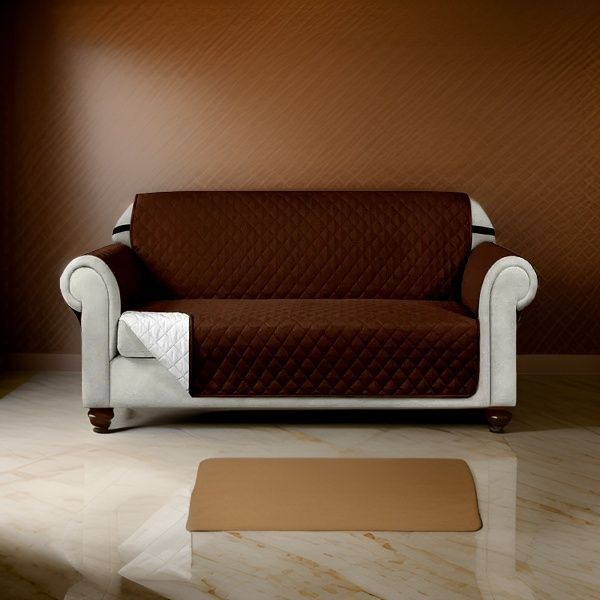 Sofa Cover Quilted Dark Brown - 2115 - 1+1+2+3 Seat (For 7 Seater Sofa Set) - Quilted Sofa Cover Set - Stretchable Sofa Cover Set - Quilted Couch Protector Set - Sofa Cover Set - Quilted Furniture Cover Set - Vouis London