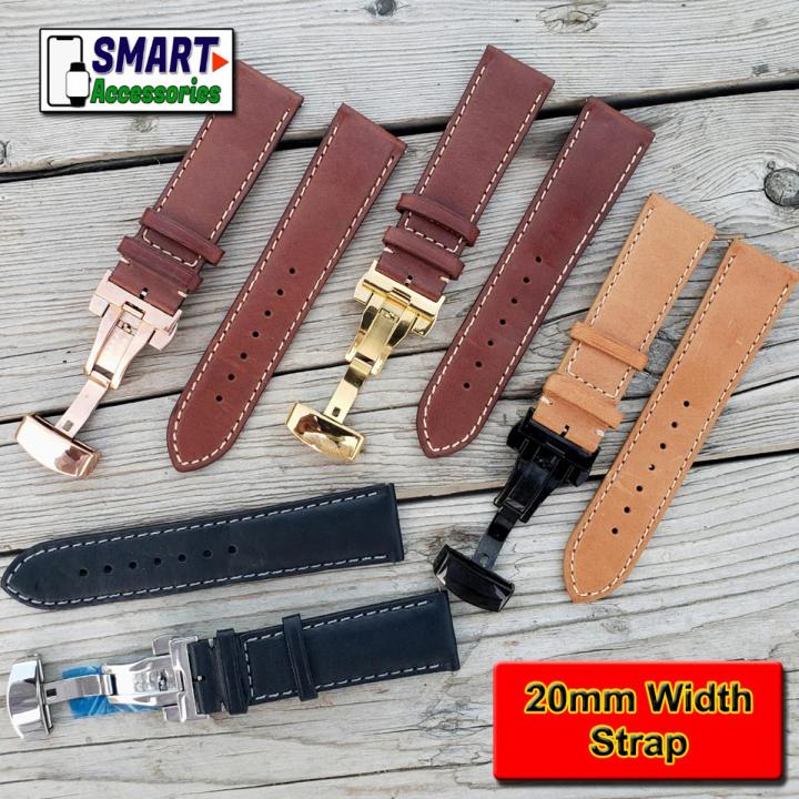 20mm Width Universal Slim 100% Real Leather Watch Band Strap For Samsung Galaxy Watch 4 41mm, Active 40mm 44mm, Huawei Watch 42mm, Amazfit  GTS, GTS 2, GTR 42mm And All Other 22mm Width Watches  Watch Band