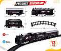 High-Quality Battery-Operated Black Train Set with Track - 13pcs, Classic Steam Locomotive & Passenger Cars, 210cm Railway Toy for Kids. 