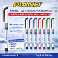 PIANO Smart Wipe Easy Whiteboard Marker, Dry Erase, Refillable -Pack of 10 Pcs. 