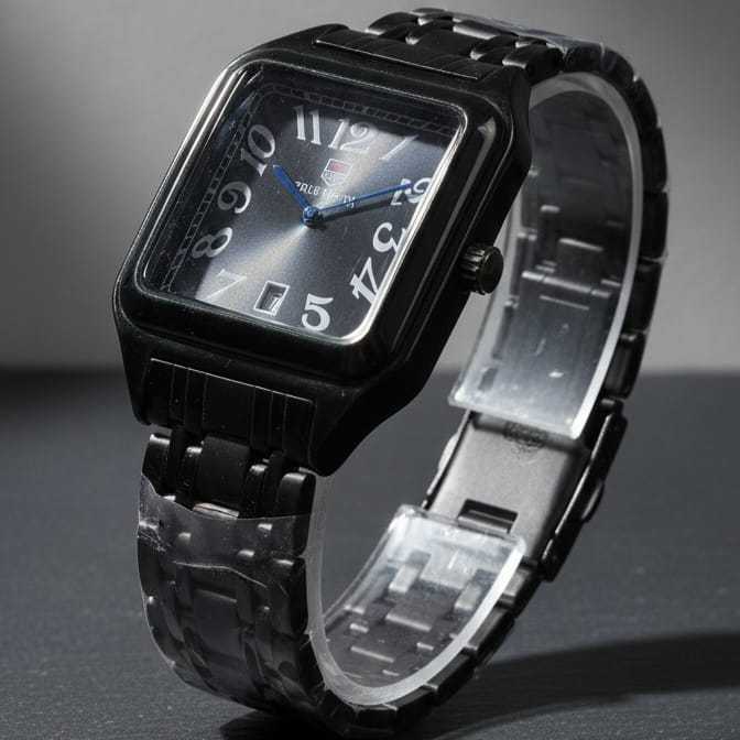 Black Worth Men’s Black Rectangular Analog Watch with Date Display ...