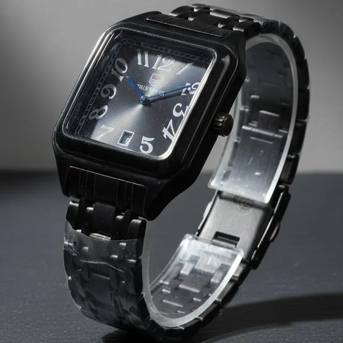 Black Worth Men’s Black Rectangular Analog Watch with Date Display ...