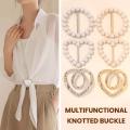 2 Pcs Stylish Scarf Buckles with Faux Pearl Decor Perfect Shirt Knot Fixer for Waist Tighting Trendy Clothing Accessory for Southeast Asian Buyers. 