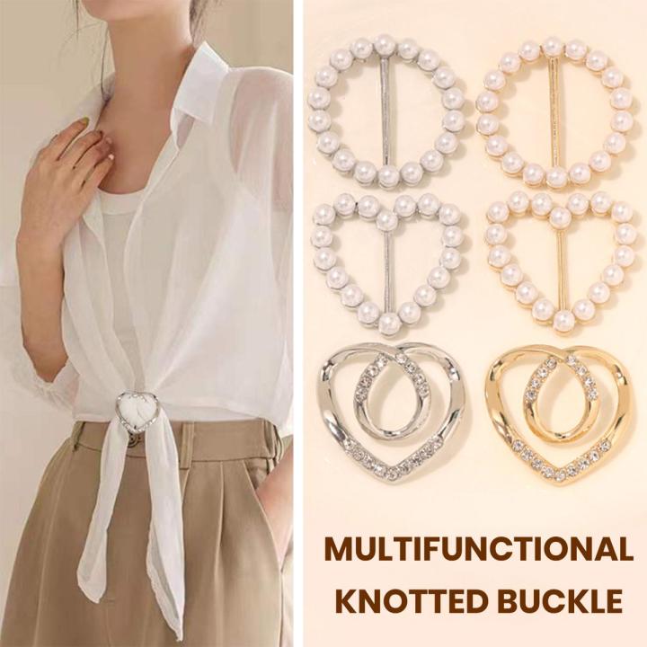 2 Pcs Stylish Scarf Buckles with Faux Pearl Decor Perfect Shirt Knot Fixer for Waist Tighting Trendy Clothing Accessory for Southeast Asian Buyers
