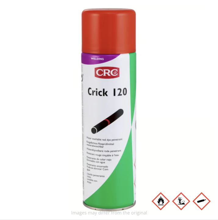 Crack Test Spray CRC CRICK 120, Penetrating colourant to mark the cracks and failures. Red coloured, water washable penetrant for non-destructive testing of metal surfaces. The penetrant can flow into tiny cracks.