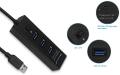 Hapurs 3 Port USB 3.0 Hub with Card Reader, Portable USB3.0 High Speed SD TF MMC Card Reader with Power Switch. 